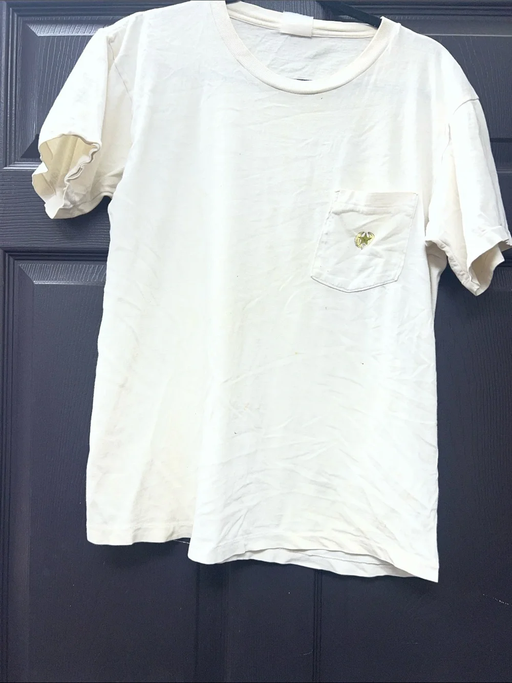 Vintage 1980’s Banana Republic Cream Tee with Red Logo and Brown Bison Graphic
